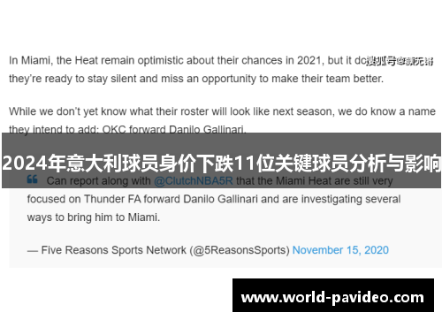 2024年意大利球员身价下跌11位关键球员分析与影响